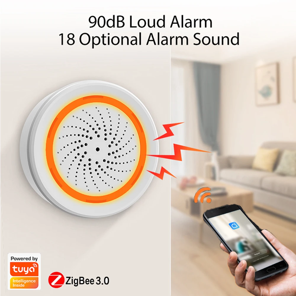 Tuya Zigbee 3.0 Sound Light Sensor Builtin 90db Siren Alarm Smart Home