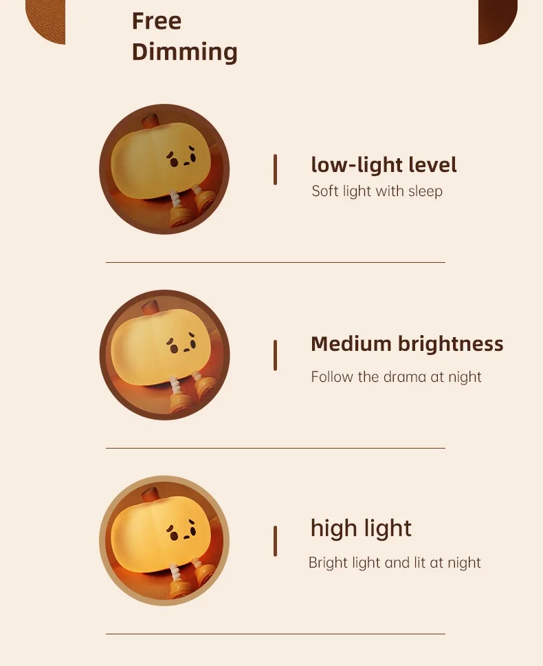 Description Picture 6 of itemCute Pumpkin Night Light USB Rechargeable Bedside Nightlights Dimming For Children's Halloween Party Holiday Gifts Bedroom Decor