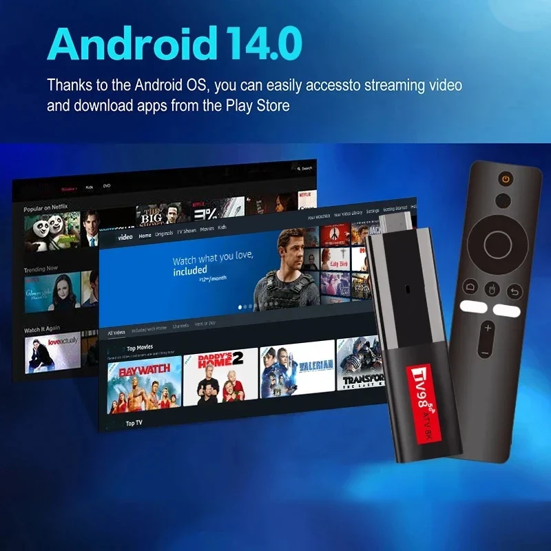 TV98 ATV Smart TV Stick 8K Android 14 2.4G 5G Wifi Support OTA