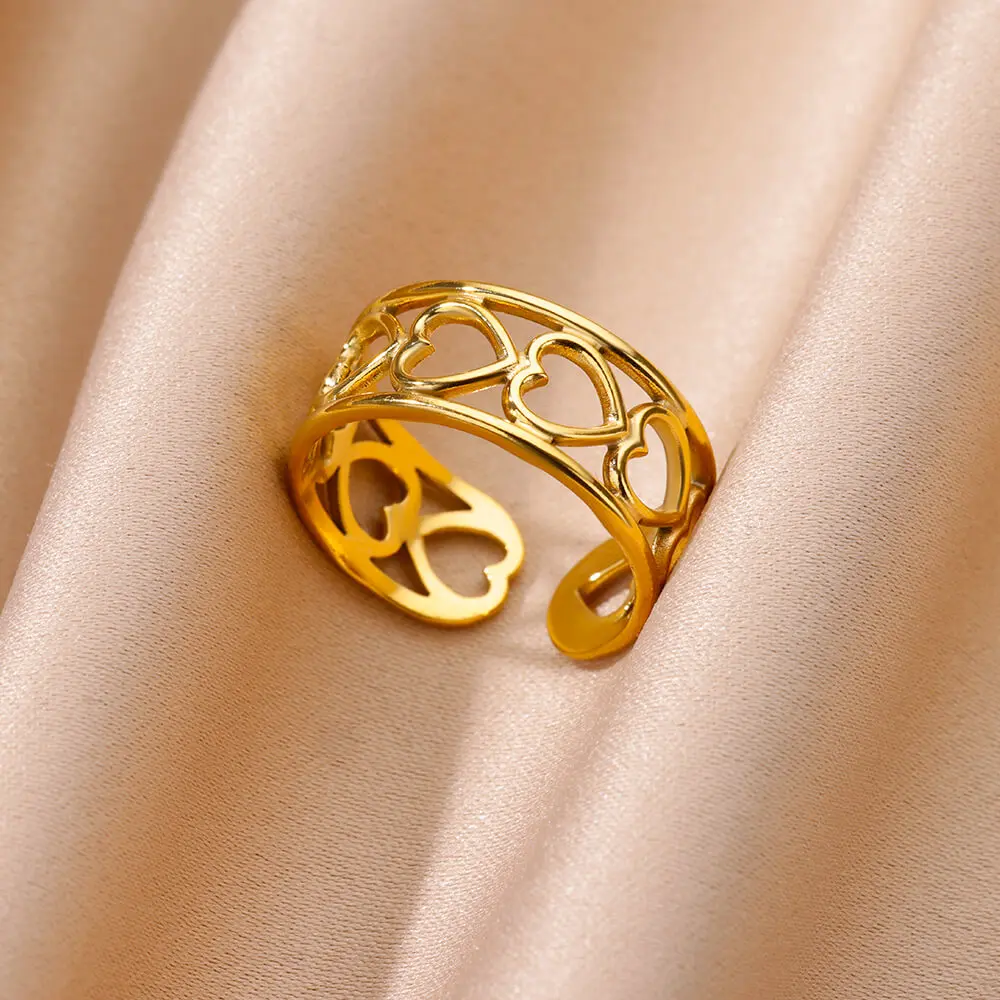 Edelstahl Ringe für Frauen Gold Farbe Ästhetische Geometrische Ring Hochzeit Schmuck Finger Zubehör Geschenk BFF anillos – Detail 9