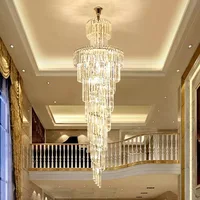 Long Crystal Staircase Gold Chandelier Modern Loft Crystal Lamp Luxury Villa Hotel hall Living Room Large Chandelier Home Decor 2