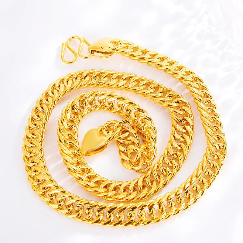 New boutique AU999 gold necklace jewelry men's fashion real gold boss 24K atmospheric men's nude necklace