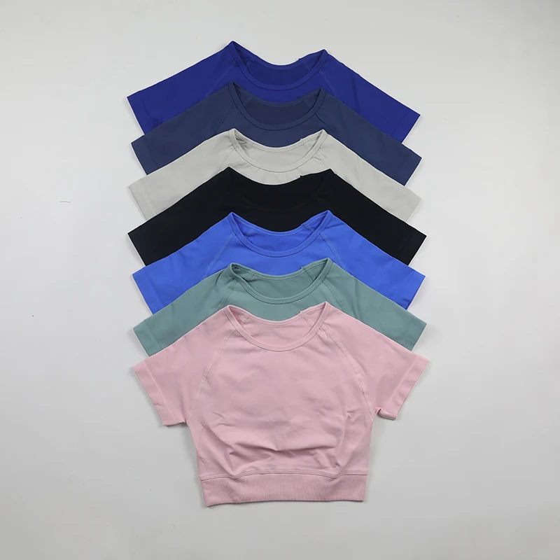 Impact Crop Top Seamless Short Sleeve Yoga Shirts Women Scoop Neck Slim Fit Fitness Running T-shirts Workout Tops Gym Clothes
