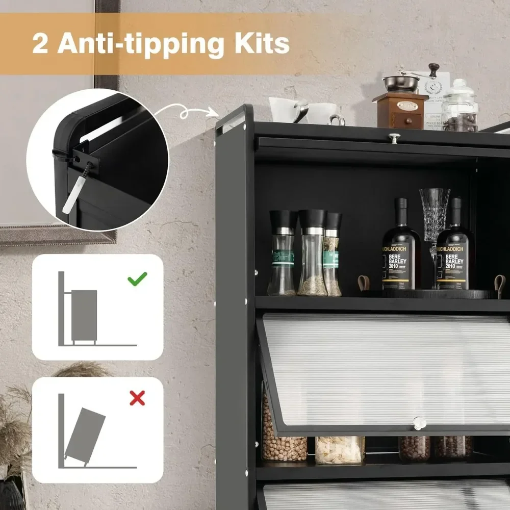 Kitchen 5-Tier Mobile Flip-up Storage Cabinet with 4 Rolling Casters kitchen storage cabinet