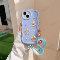 Elegant 3D Pearl Flower Wave Lanyard Phone Case - Soft Back Cover - Realme 9 Pro 5G (Purple)