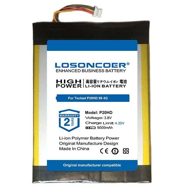LOSONCOER Tablet PC Battery 9000mAh For Teclast P20HD 98 4G ID N6H1 P20 HD 5 Wire Plug
