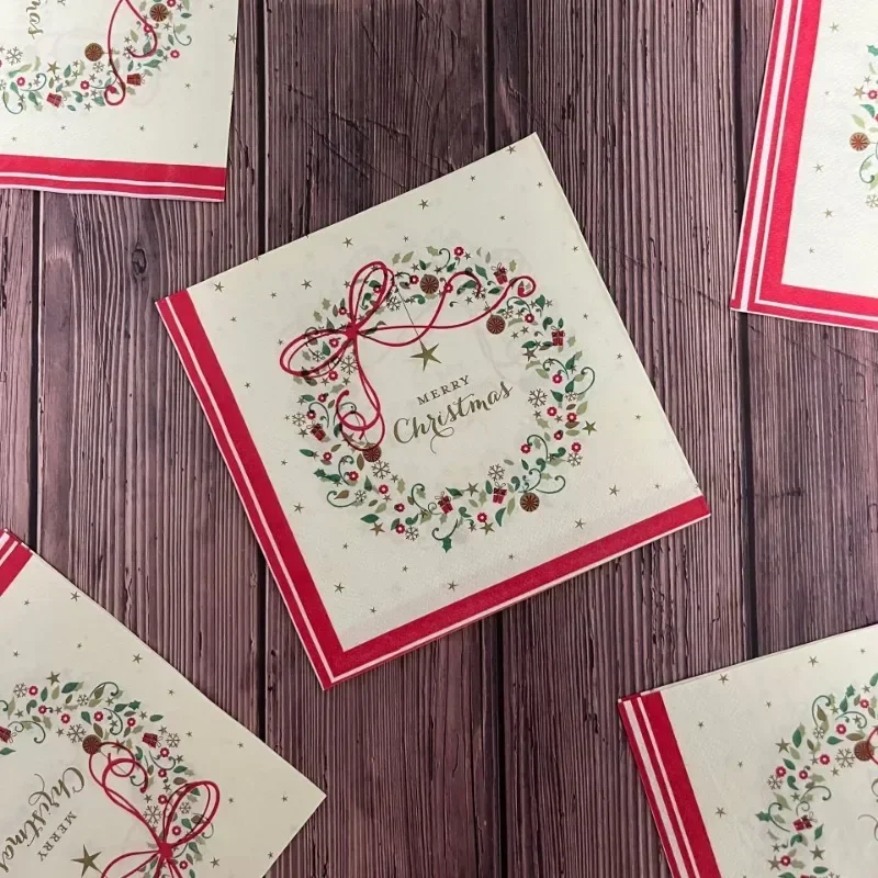 33*33cm 2-Ply Christmas Flowers Wreath Merry Christmas Printed Paper Napkins Coloured Paper Placemats Party Napkins 10/20pcs paper napkins disposable paper placemats
