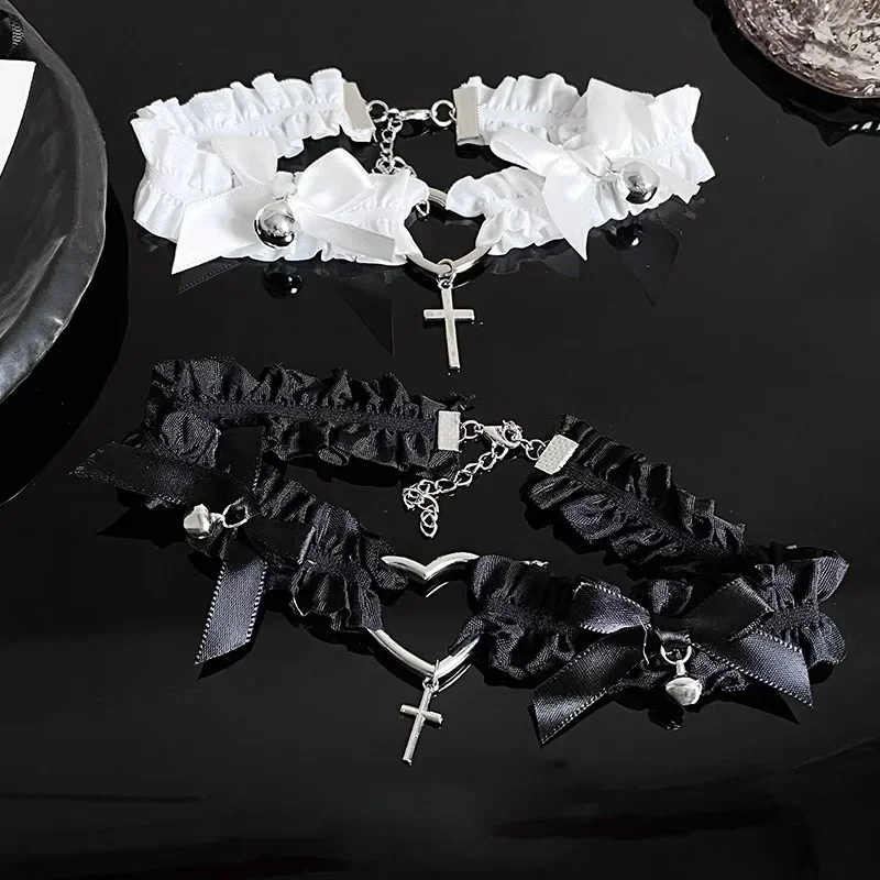 Women Bow Pu Leather Garter Belts Girls Adjustable Punk Lace Garter Belt  Love Cross White Black Leg Rings Cosplay Accessories