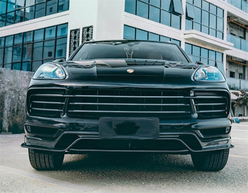 For Porsche Cayenne 9Y0 9Y3 2018 2019 20 2021 2022 Real Carbon Fiber Front Bumper Grill DRL Lip Spoiler Air Outlet Kit Splitter - - Racext 43