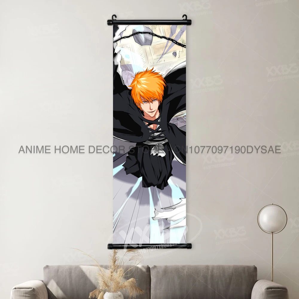 Bleach Anime Art Scroll: Ichigo & Orihime Decorative Wall Hanging