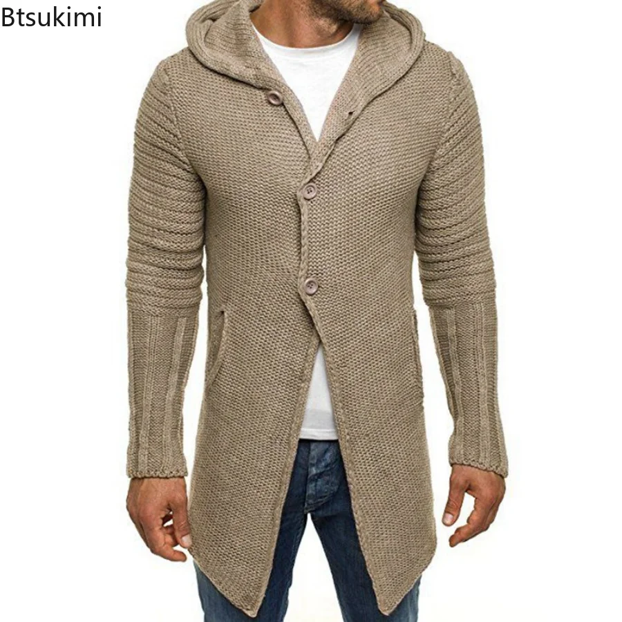 

New 2023 Autumn Winter Men's Knitted Hooded Cardigan Long Sweater Slim Fit Men Hip Hop Punk Knitwear Pull Homme Cardigans Male