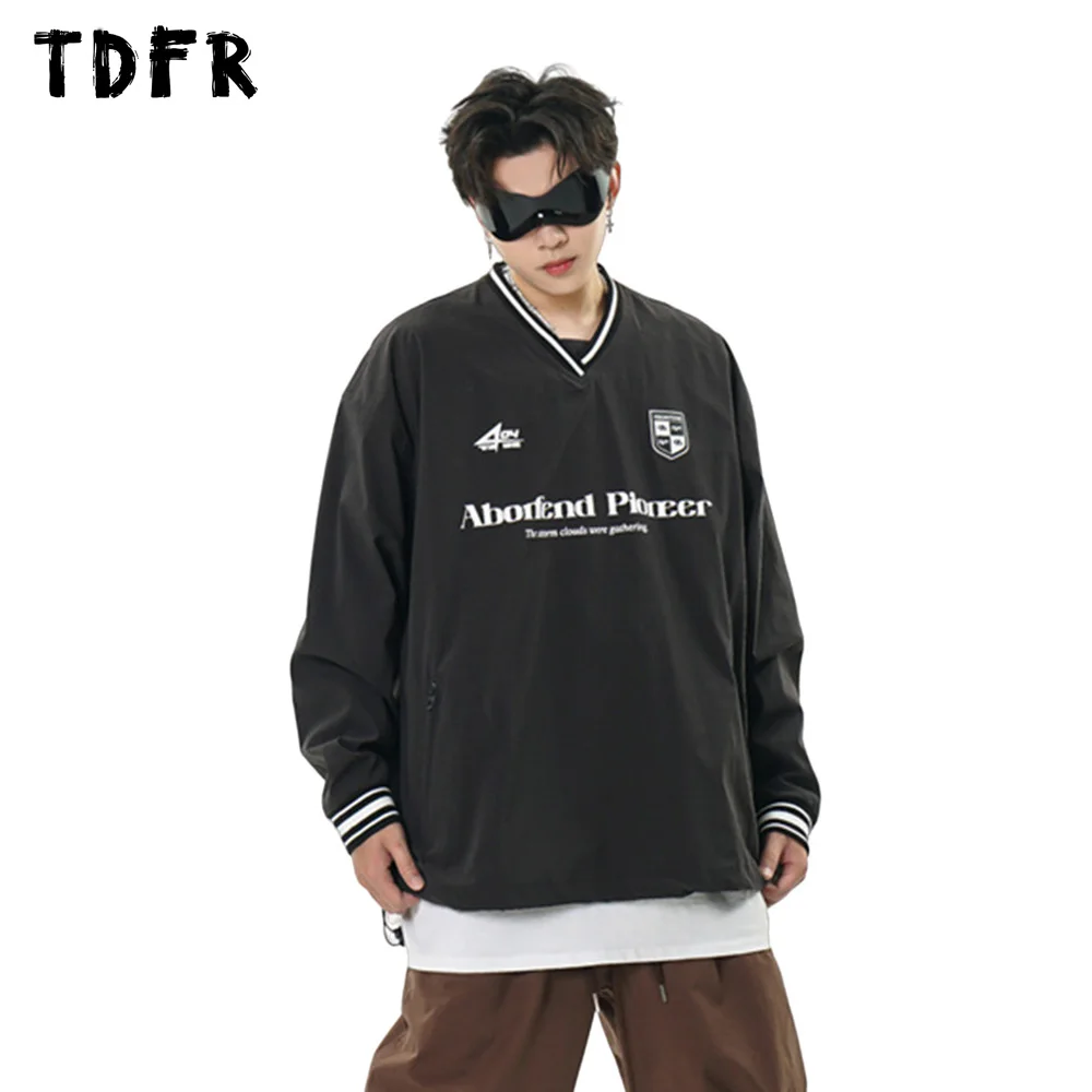 

Contrast Letter Print Sweatshirts Mens Autumn Drawstring Hem Casual Loose V-neck Sweatshirts Men