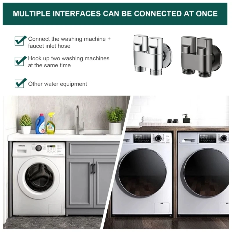 Double Outlet G1/2 Wall Mounted Angles Valves Toilet Triangles Valves Metal for Washing Machine & Bidet Use in Bathroom