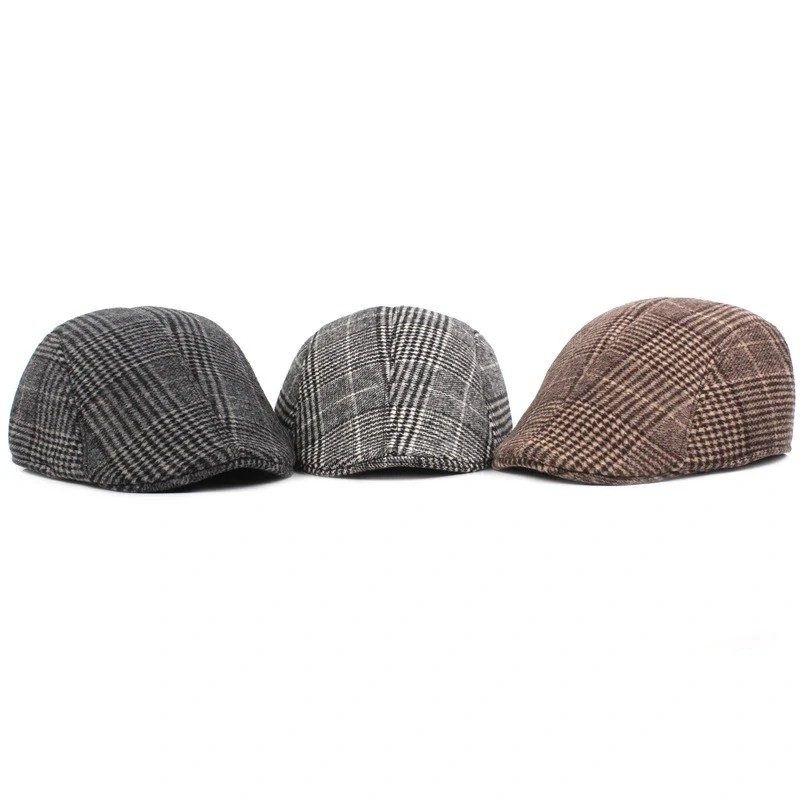 Men's Cotton Plaid Berets Caps Middle-Aged Autumn Winter Hats Boina Herringbone Newsboy Baker Boy Hat Women Tweed Flat Cap casual hat beret hat newsboy cap newsboy hat