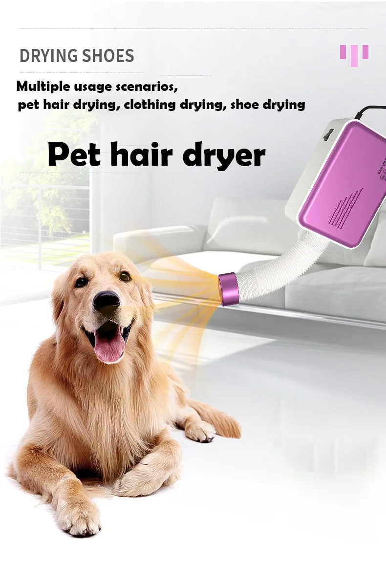 Dog hair dryer pet cat grooming quick drying water blower warm wind adjustable