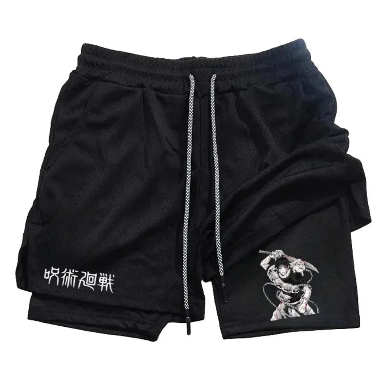 Anime Performance Shorts Toji Printed Men GYM Casual Sports Shorts Workout Running Mesh 2 In 1 Sport Short Pants