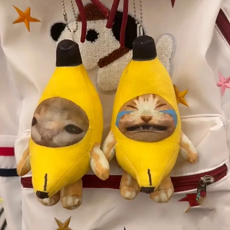 plush toys Crying Banana Cat Plush Pendant Cute Banana Cat Doll With Sound Keychain Car Bag Funny Pendant Kids Classmate Gifts