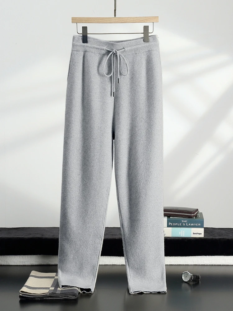 Yoyoselect Men's Cashmere Pencil Pants Autumn Winter Thick Warm Smart Casual Trousers Elastic Waist Luxury Quality Pants
