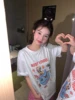 American Sle Summer New Sweet Cool Cartoon Du Print ort Sve T-irt Women's Faion Cotton 00% Tee
