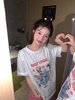 American Sle Summer New Sweet Cool Cartoon Du Print ort Sve T-irt Women's Faion Cotton 00% Tee