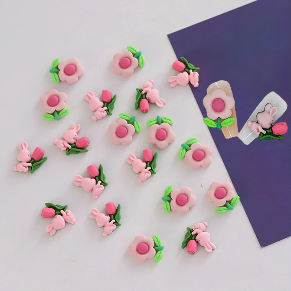 

20Pcs Tulip Rabbit Nail Resin Charms Cartoon Sweet Bunny Sunflower Nails Decorations 3D Kawaii Ornaments Manicure Jewelry