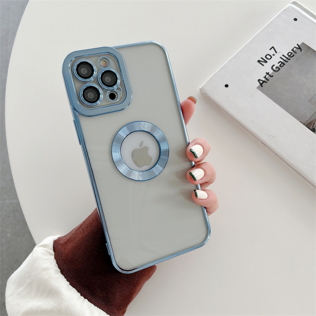 Transparent Plating Logo Hole Case for iPhone 13 Pro Max Glass Camera Protector for iPhone 11 12 Pro Max Xs 7 8Plus Cover