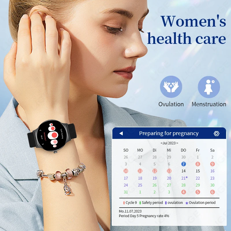 LIGE AMOLED Screen Healt Smart Watch Women Sports Fitness Watch Men Waterproof Smart Watch Bluetooth Call For Android iOS Phones 4