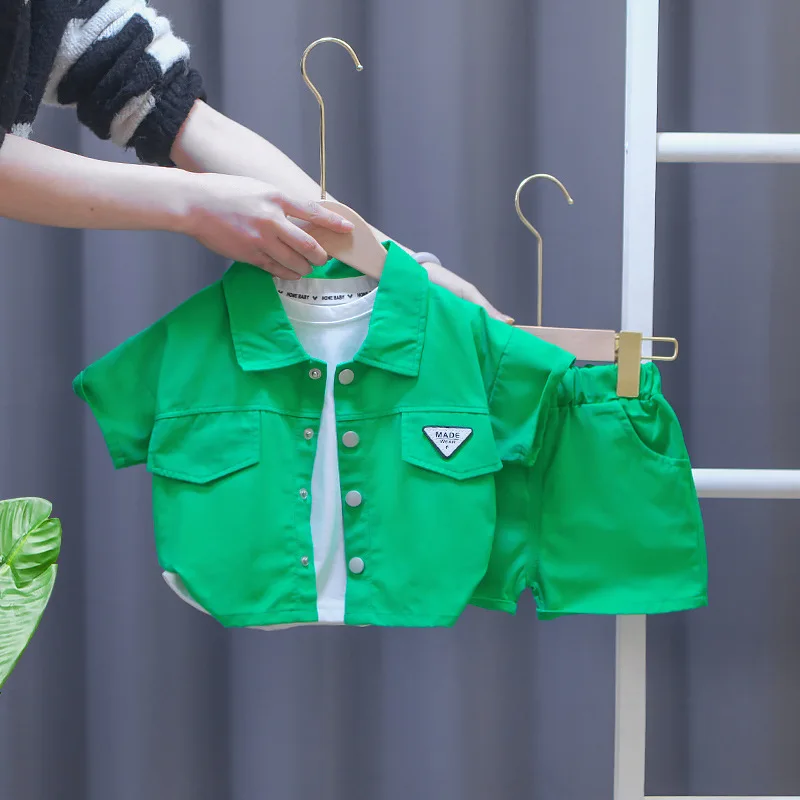 Children's clothing summer baby clothes girls letters short-sleeved suits boys lapel shirts shorts simple casual two-piece suit Baby Clothing Set for girl