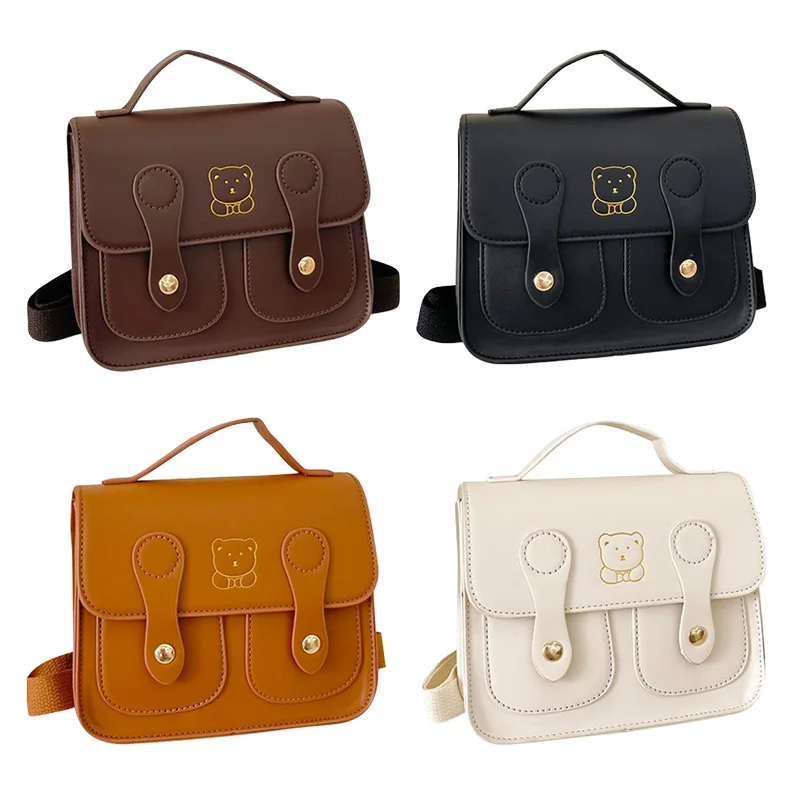 

PU Children Backpack Cartoon Bear Kindergarten Boys Girls School Bag Vintage Fashion Multi-Function Backpacks Snack Storage Bags