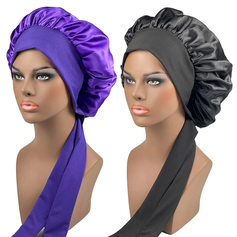 Silk Bonnet For Sleeping Women Satin Bonnet Hair Night Sleep Cap Scarf Wrap For Curly Hair Tie Band