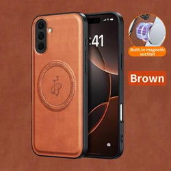 Premium PU Leather Wireless Charging Magnetic Case - Protective Cover Shell Coque - Galaxy A27 (Brown)