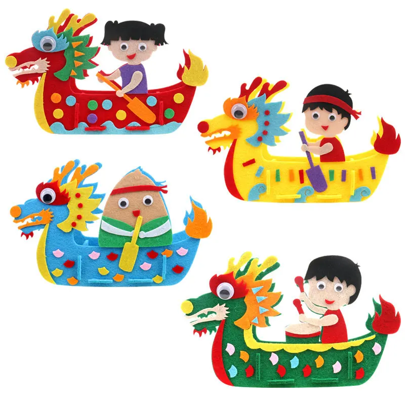 

1Set DIY Non-Woven Toy Kids Handcraft Kit Handmade Fabric Dragon Boat Assemble Fabric Sheet Kit for Festival Children Hand Craft