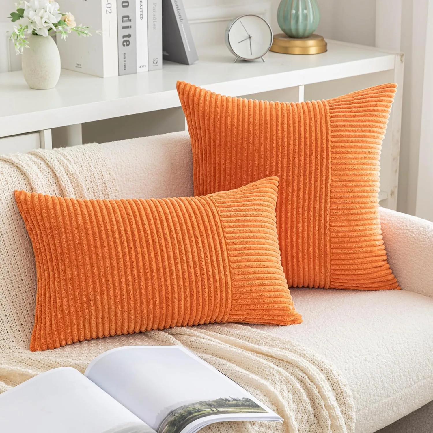 Orange Cord Kissen bezüge Boho dekorative weiche feste Couch Kissen bezüge Kreuz Patchwork strukturierte Kissen bezüge für Bett Sofa