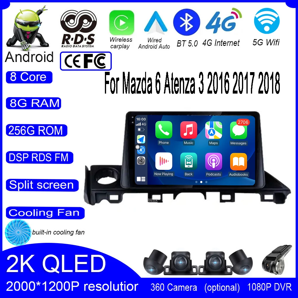 

For Mazda 6 Atenza 3 2016 2017 2018 Android 13 Car GPS DPS WIFI Navigation Player Stereo Video Multimedia Radio