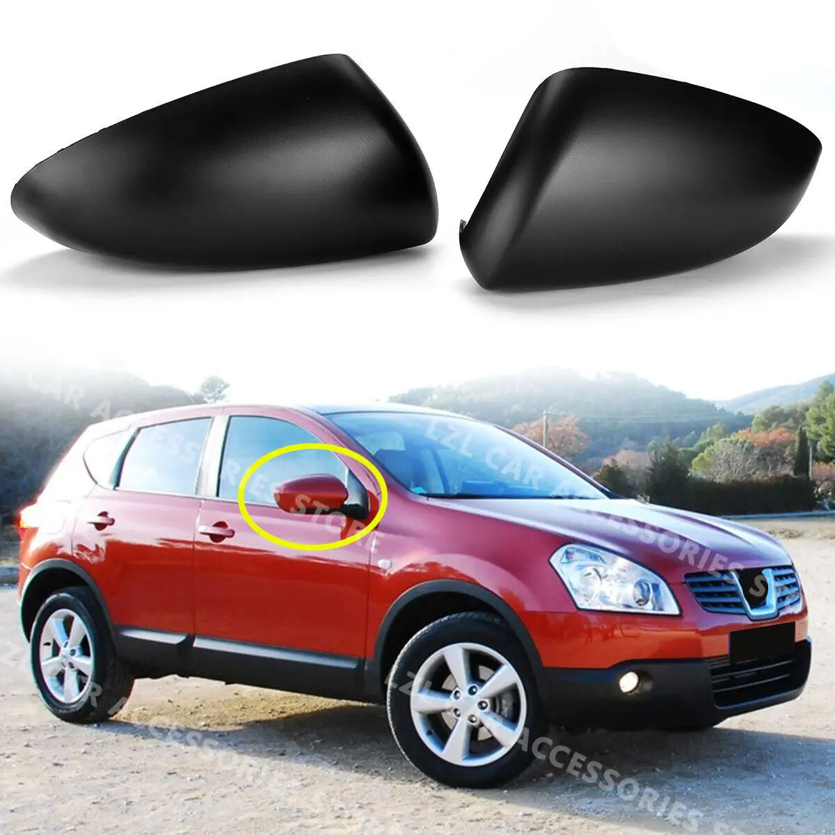 

2Pcs For Nissan Qashqai 2007-2014 J10 Side Door Rearview Mirror Cover Trims Car Accessories Left +Right Side Replacement Style