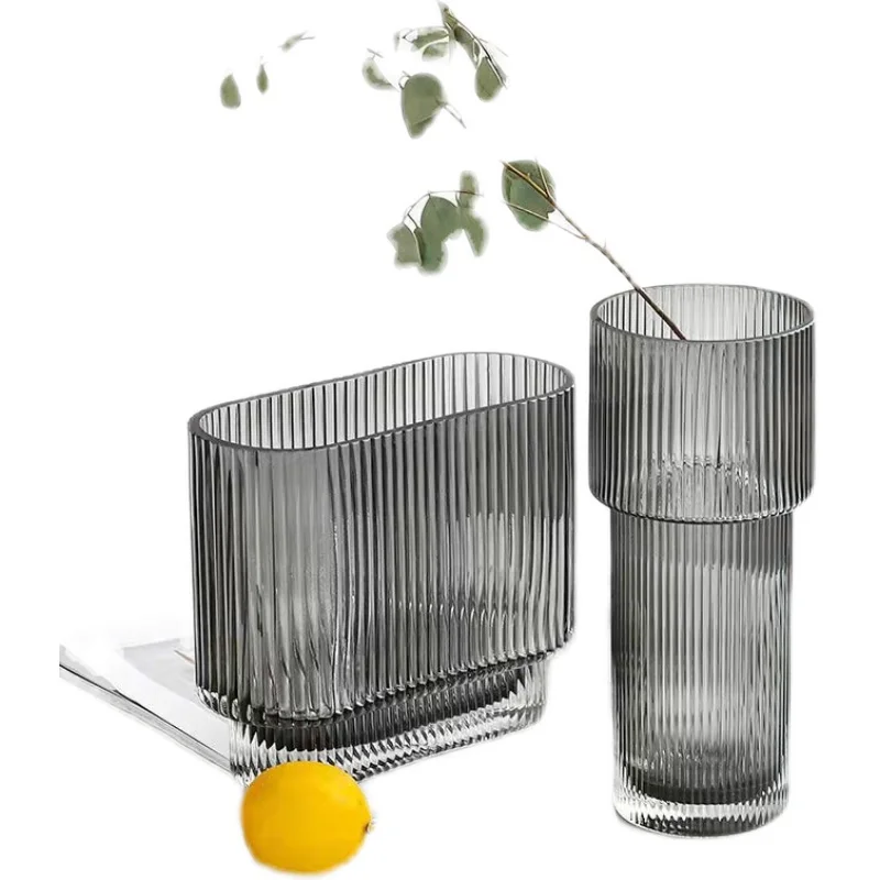 

Creative Vertical Pattern Transparent Glass Vase Dried Flowers Living Room Hydroponic Hydroponic Flower Arrangement Decoration