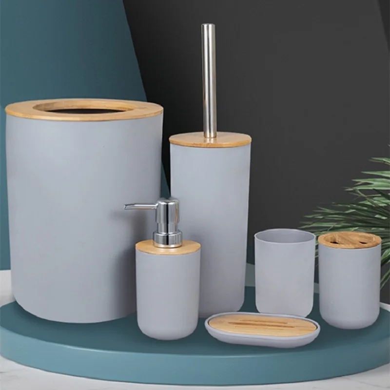 Bathroom Accessories Sets Toothbrush Holder Soap Dispenser Toilet Brush Trash Can Toothpaste Dispenser