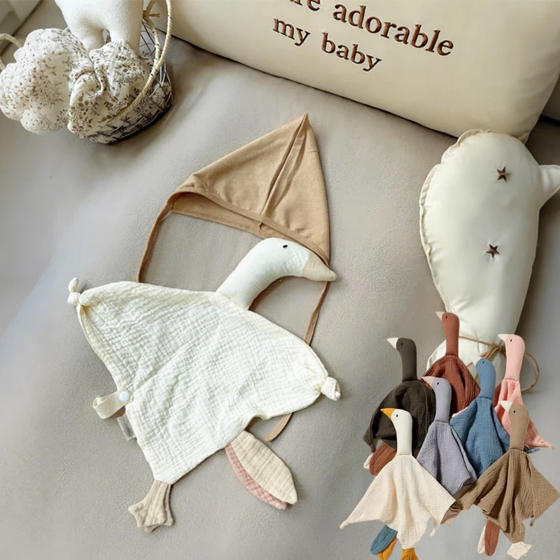 Pure Cotton Muslin Baby Bib Cute Goose Sleeping Dolls Newborn Saliva Towel Soothe Appease Towel Toddlers Burp Cloth Handkerchief
