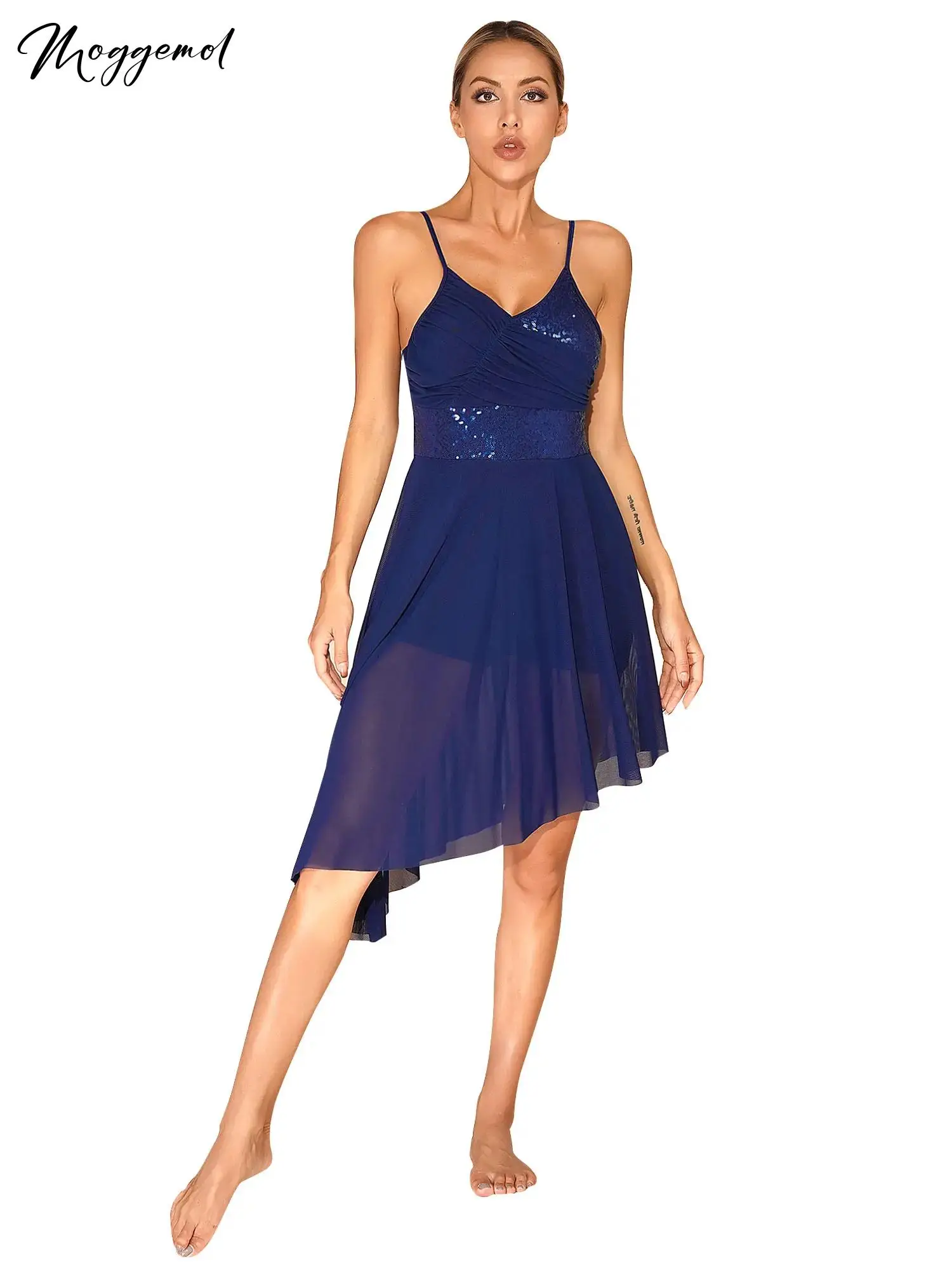 

Женское современное балетное Lyrical танцевальное платье с блестками и асимметричным подолом