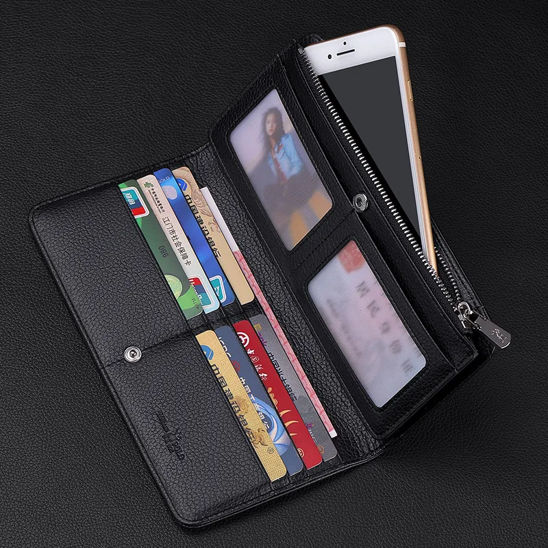 Cowhide mobile phone bag large capacity card bag Leather wallet Men's long multi-functional large capacity business men 3