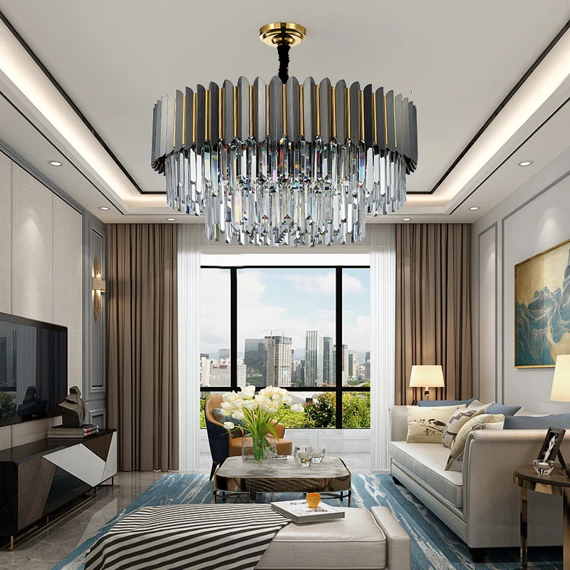 

Современная круглая Подвесная лампа в стиле пост-модерн для виллы, отеля, черного и золотого цвета, дизайнерская современная роскошная хрустальная люстра для гостиной
