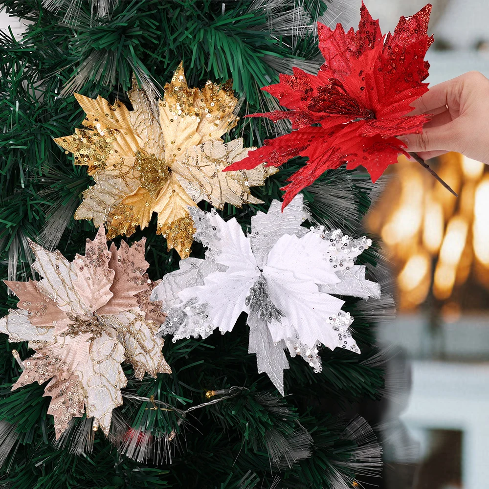Glitter Artificial Christmas Flowers Glitter Flowers Christmas
