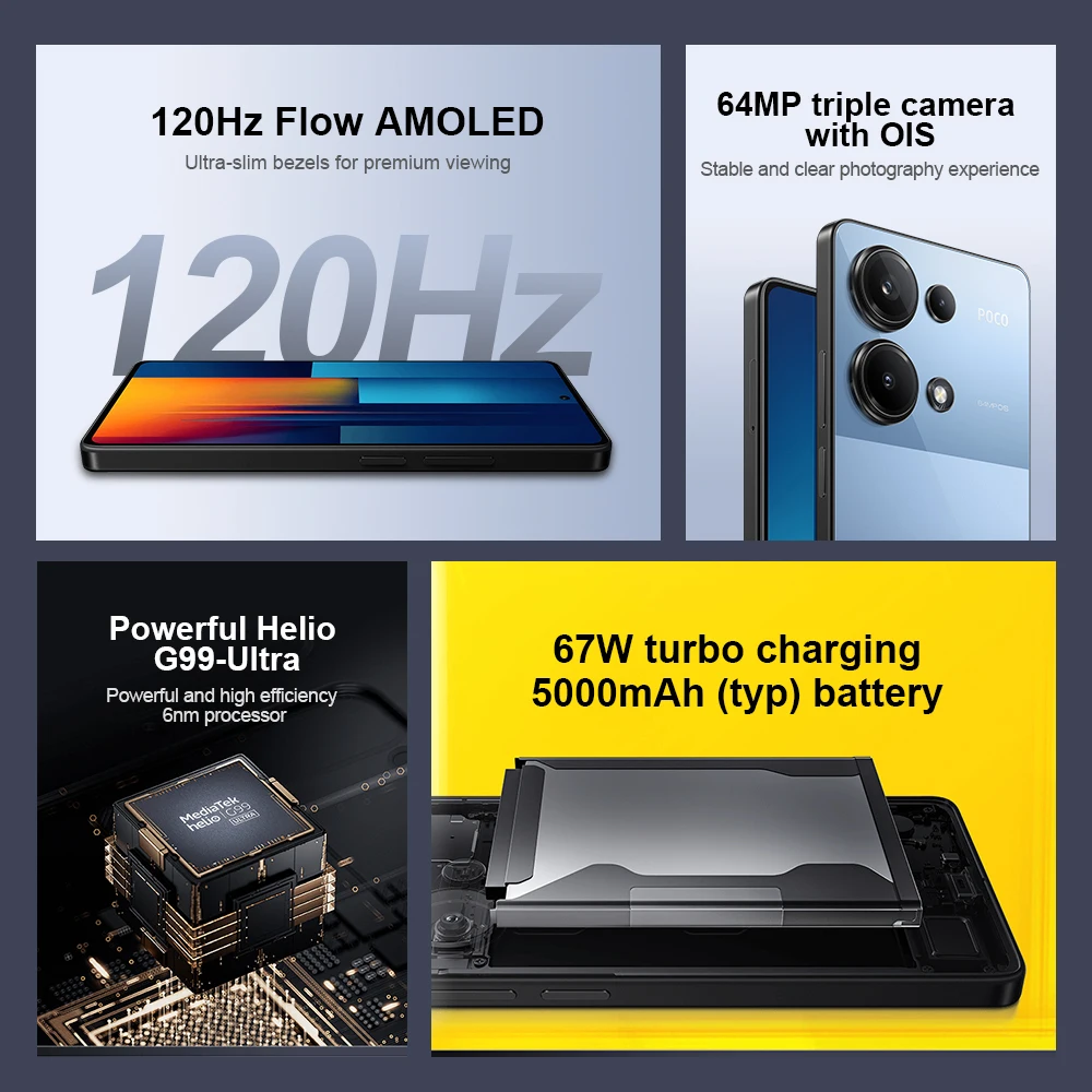 Global Version POCO M6 Pro Smartphone NFC Helio G99 Ultra 6.67\'\' 120Hz Flow AMOLED 64MP Triple Camera OIS 67W Turbo Charging