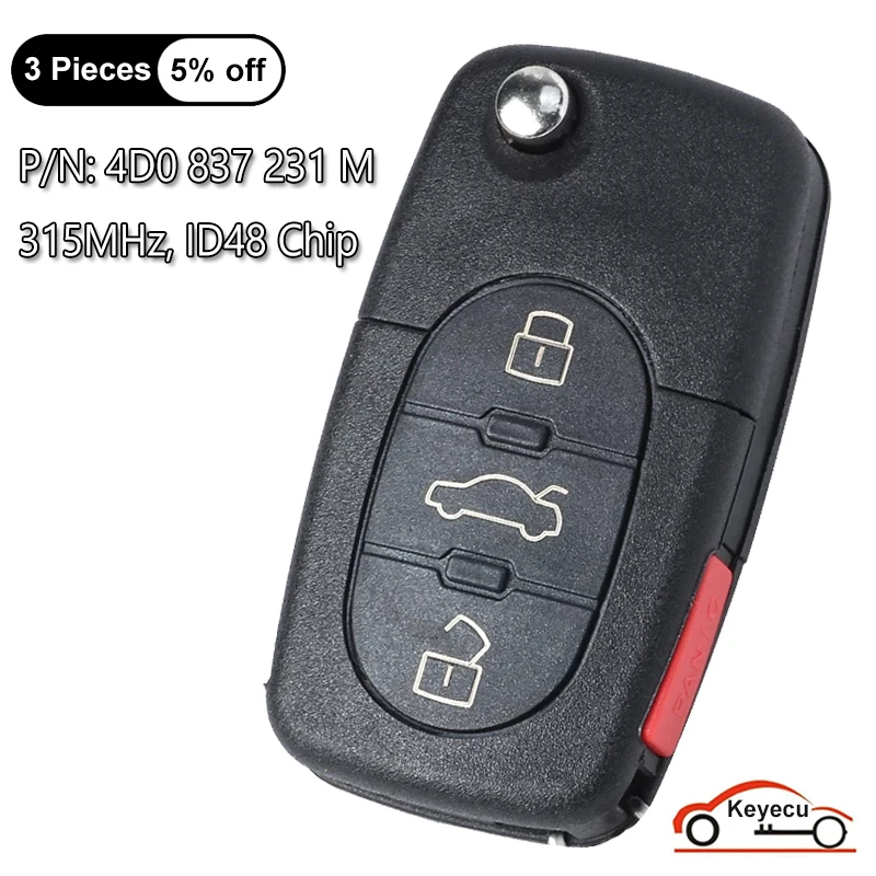 Keyecu 3 + 1 4 Pulsanti 315Mhz Id48 Chip Per Audi A4 A6 A8 Rs6 S4 S6 S8 Tt Cabriolet Auto Flip Remote Key Fob Hlo 4 D0 837 231 M