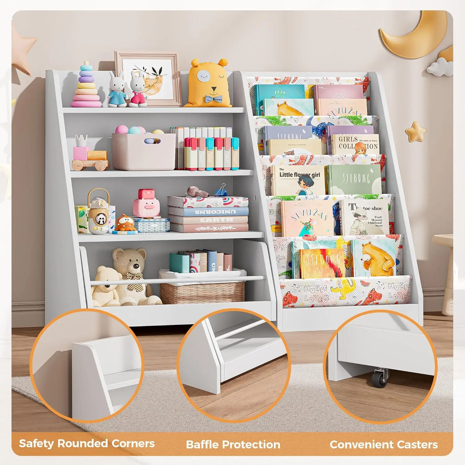 42" Kids Sling Bookshelf with Movable Drawer 5