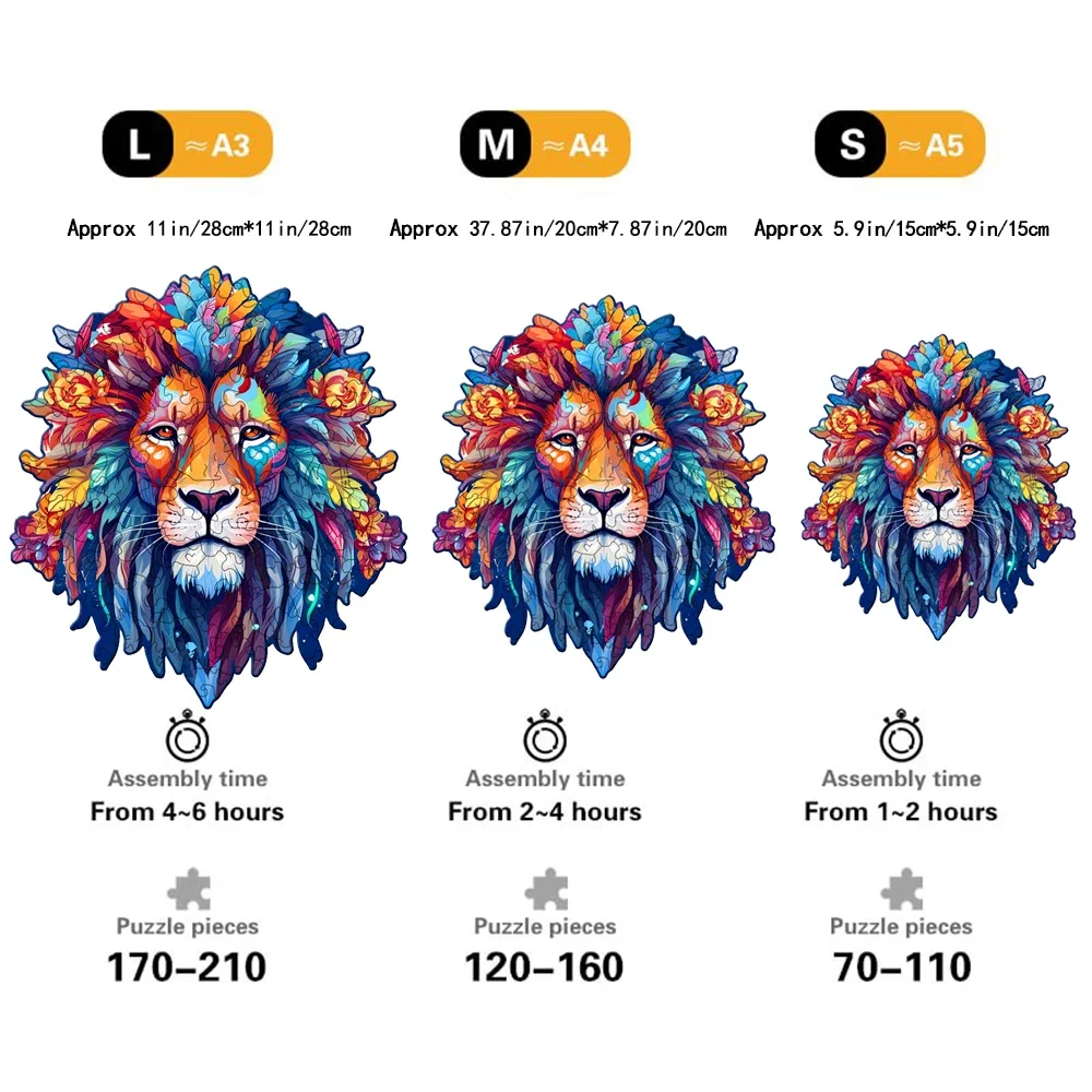 Wooden Puzzle Model Assembly Three Dimensional Irregular Shaped Animal Lion Pattern Wooden Puzzle Decompression Puzzles 5