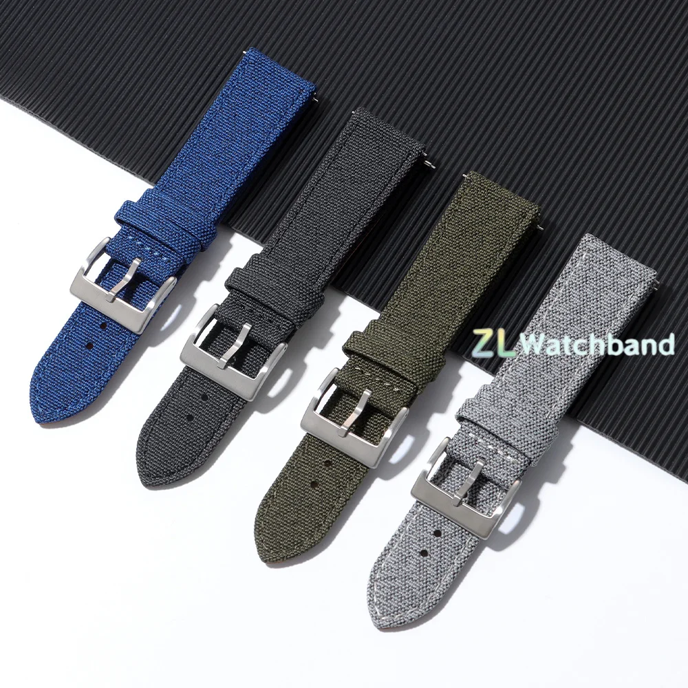 Vintage Gray Nylon and Cowhide Quick Release Watch Strap – Business Style Wristband Accessory