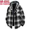 Plus Size 8xl 7xl Men's Shirt Jacket Fake 2pcs High Quality Cotton Plaid Loose Hooded Coats Shirts Jackets Mens Clothing 1