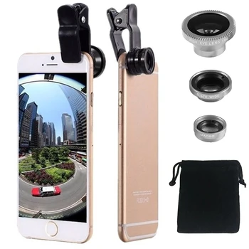 Obiettivo 3 in 1 per cellulare, fisheye, grandangolare, zoom, macro, con clip per iPhone, Huawei, OPPO