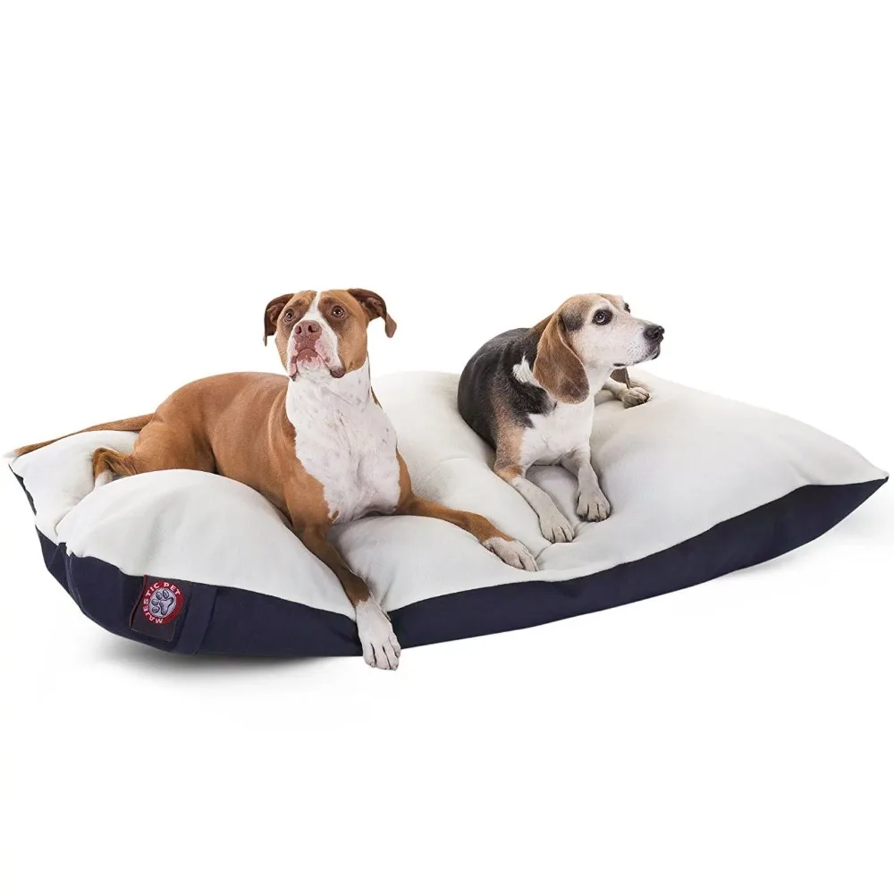 

Poly/Cotton Rectangular Pillow Pet Bed For Dogs, Removable Cover, Blue, Large